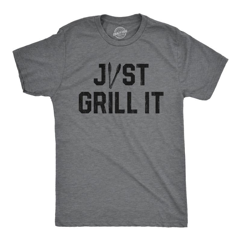 Mens Just Grill It T Shirt Funny Summer Cookout Grilling Tongs Text Tee for Guys Mens Funny T Shirts Cool Tees Soft...