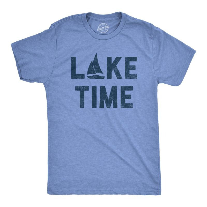 Mens Lake Time T Shirt Funny Vacation Getaway Boating Lovers Tee For Guys Mens Funny T Shirts Cool Tees Soft Stylish...