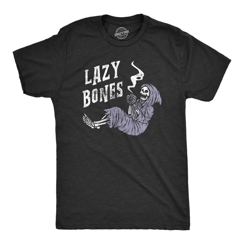 Mens Lazy Bones T shirt Funny Relaxing Spooky Halloween Skeleton Tee for Guys Mens Funny T Shirts Cool Tees Soft Stylish...