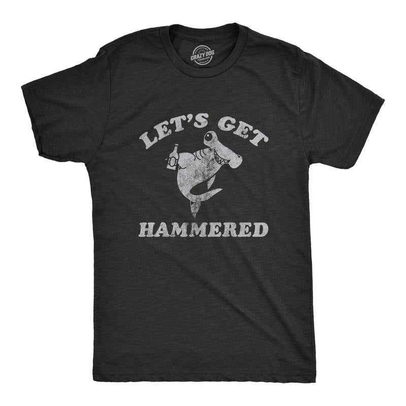 Mens Lets Get Hammered T Shirt Funny Hammerhead Shark Drinking Partying Joke Tee For Guys Mens Funny T Shirts Cool Tees...