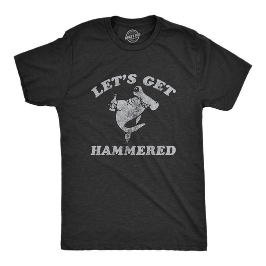 Mens Lets Get Hammered T Shirt Funny Hammerhead Shark Drinking Partying Joke Tee For Guys Mens Funny T Shirts Cool Tees...