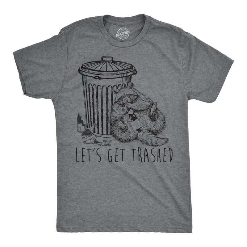 Mens Lets Get Trashed T Shirt Funny Racoon Garbage Can Drinking Tee for Guys Mens Funny T Shirts Cool Tees Soft Stylish...