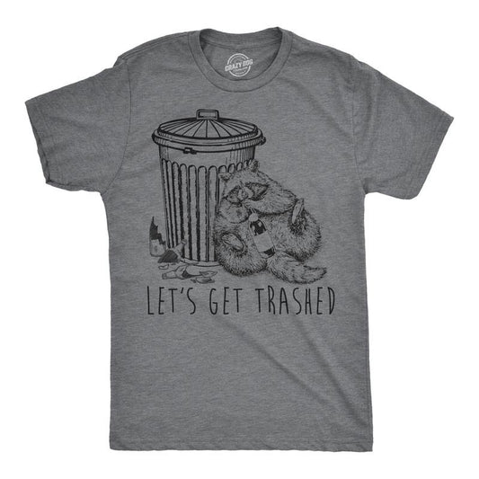 Mens Lets Get Trashed T Shirt Funny Racoon Garbage Can Drinking Tee for Guys Mens Funny T Shirts Cool Tees Soft Stylish...