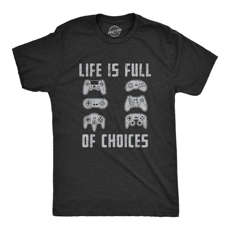 Mens Life Is Full of Choices T Shirt Funny Video Games Joystick Controller Retro Graphic Tee Mens Funny T Shirts Cool...