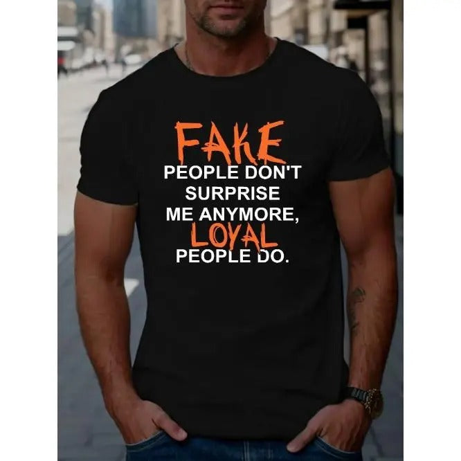 Mens Loyal vs Fake People Graphic Tee - High-Def Print, Short Sleeve, Cotton Blend, Casual Summer Shirt for a Comfortable...