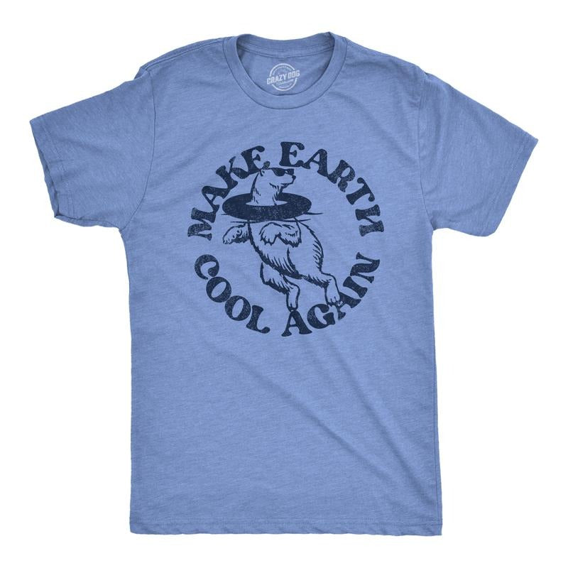 Mens Make Earth Cool Again T Shirt Funny Polar Bear Inner Tube Relaxing Graphic Novelty Tee For Guys Mens Funny T Shirts...