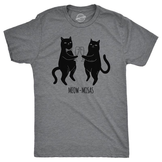 Mens Meow Mosas T Shirt Funny Drinking Party Cat Brunch Lovers Tee For Guys Mens Funny T Shirts Cool Tees Soft Stylish...