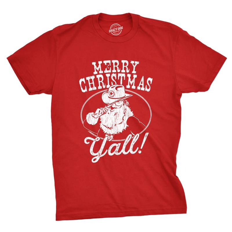 Mens Merry Christmas Yall T Shirt Funny Cowboy Santa Claus Christmas Tee Mens Funny T Shirts Cool Tees Soft Stylish...