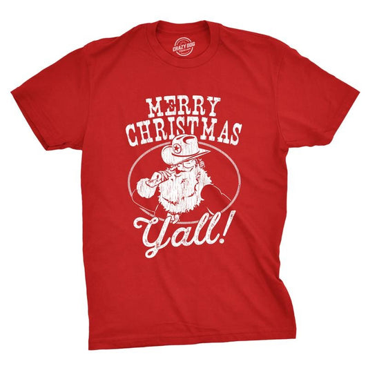 Mens Merry Christmas Yall T Shirt Funny Cowboy Santa Claus Christmas Tee Mens Funny T Shirts Cool Tees Soft Stylish...