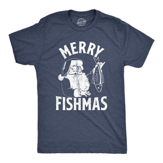 Mens Merry Fishmas T Shirt Funny Christmas Santa Claus Fishing Tee Mens Funny T Shirts Cool Tees Soft Stylish Casual...