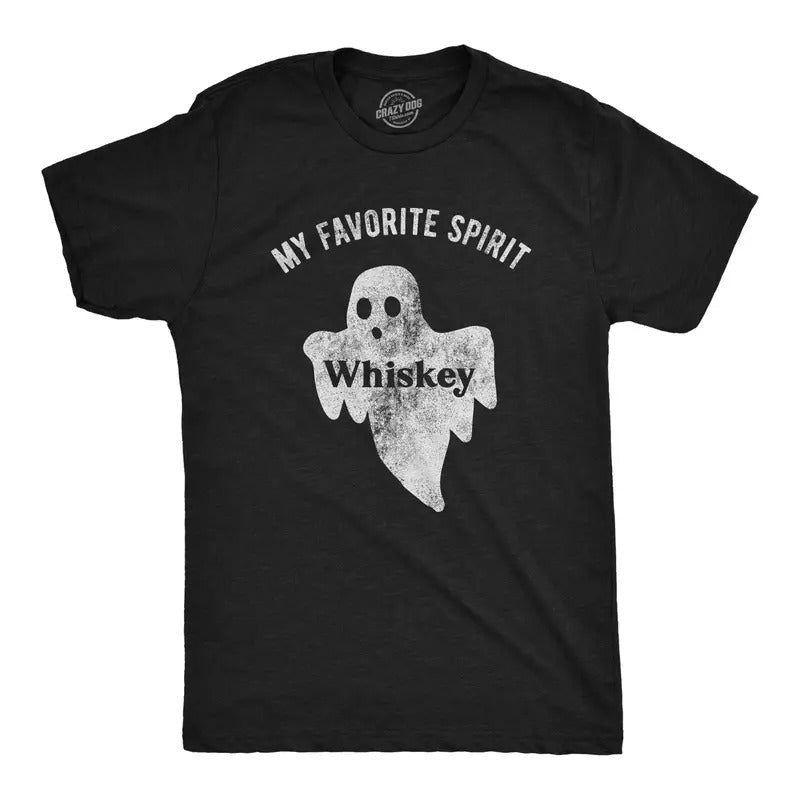 Mens My Favorite Spirit Whiskey T Shirt Funny Halloween Ghost Drinking Party Tee Mens Funny T Shirts Cool Tees Soft...
