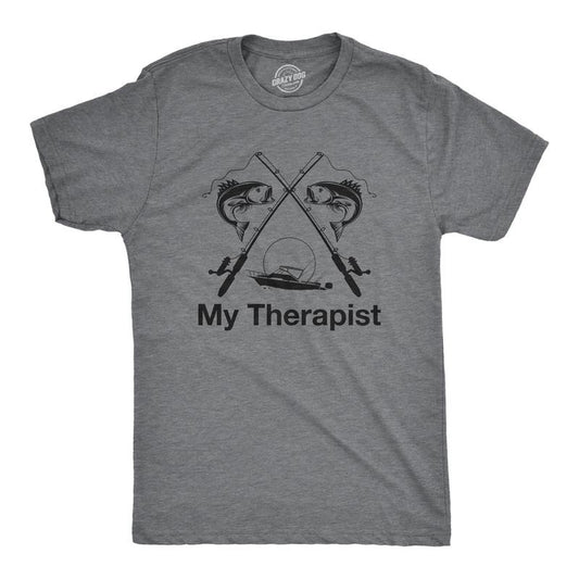 Mens My Therapist Fishing T shirt Funny Angler Fishing Pole Graphic Novelty Tee Mens Funny T Shirts Cool Tees Soft...