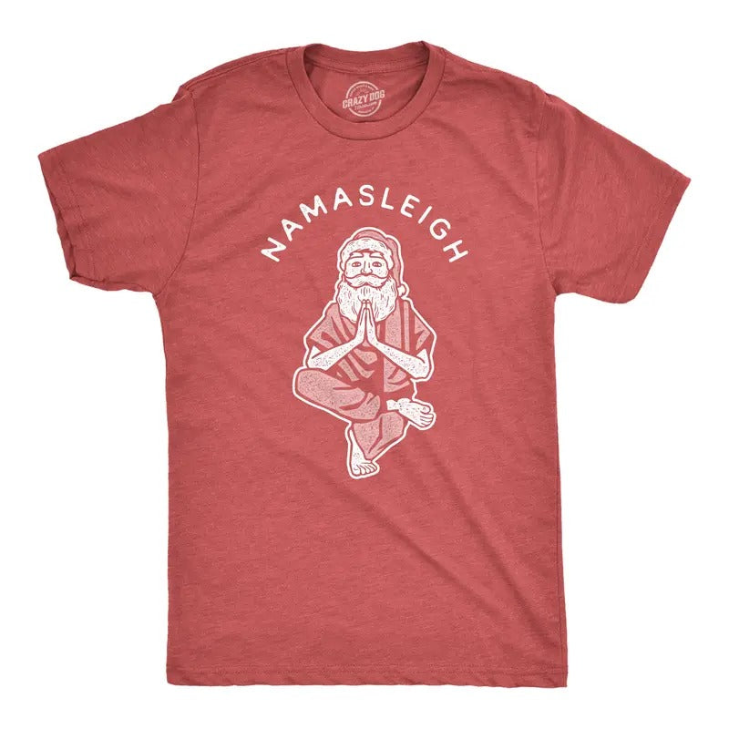 Mens Namasleigh T Shirt Funny Namaste Yoga Meditation Santa Sleigh Christmas Tee Mens Funny T Shirts Cool Tees Soft...