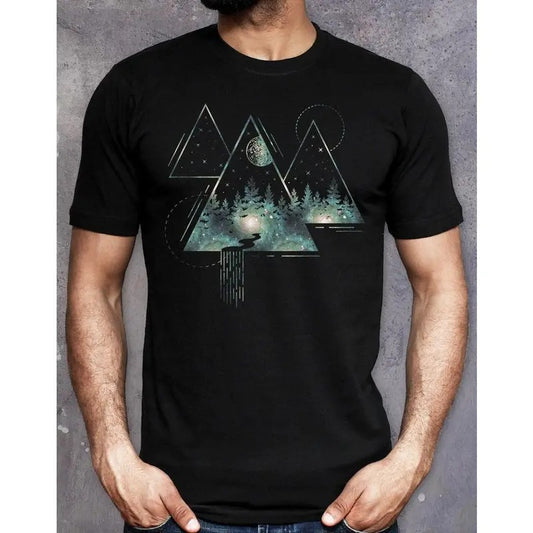 Mens Nature T Shirt Forest Trees Mountain Adventure Tee Hiking Camping Outdoor Travelers Graphic Tees Gift for Nature...