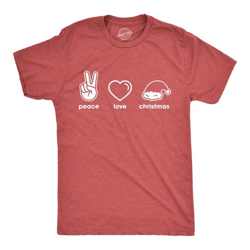 Mens Peace Love Christmas T Shirt Funny Holiday Xmas Party Graphic Novelty Tee Mens Funny T Shirts Cool Tees Soft Stylish...