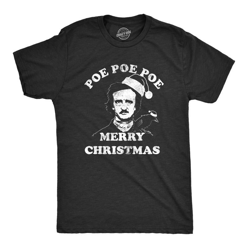 Mens Poe Poe Poe Merry Christmas T Shirt Funny Edgar Allan Poe Book Lover Tee Mens Funny T Shirts Cool Tees Soft Stylish...
