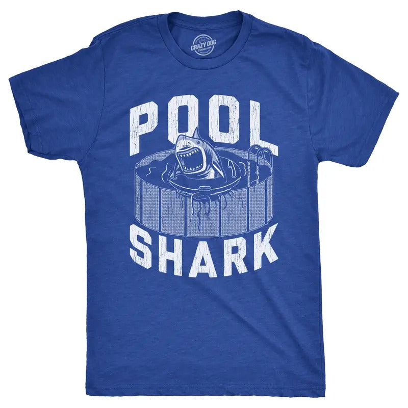 Mens Pool Shark T Shirt Funny Swimming Pools Great White Sharks Joke Tee For Guys Mens Funny T Shirts Cool Tees Soft...