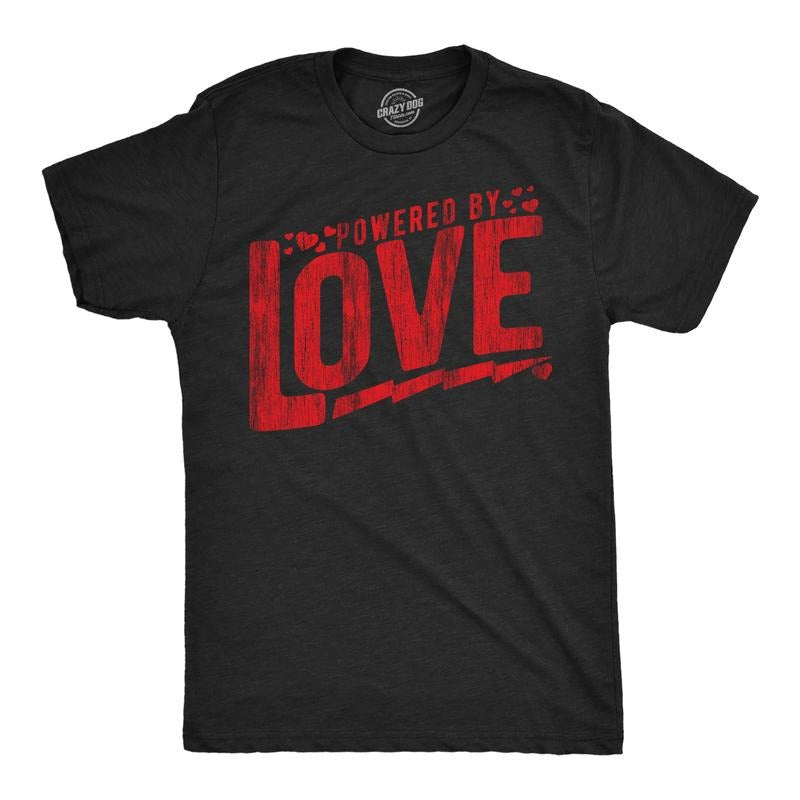 Mens Powered By Love Funny T Shirts Cute Valentines Day Graphic Tee For Men Mens Funny T Shirts Cool Tees Soft Stylish...