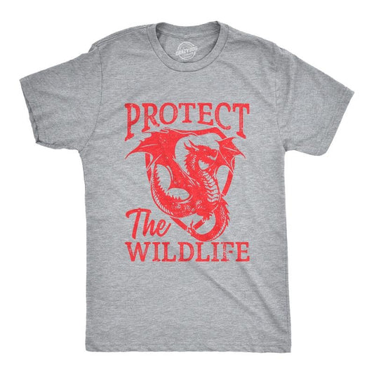 Mens Protect The Wildlife T Shirt Funny Fire Breathing Dragon Joke Tee For Guys Mens Funny T Shirts Cool Tees Soft...