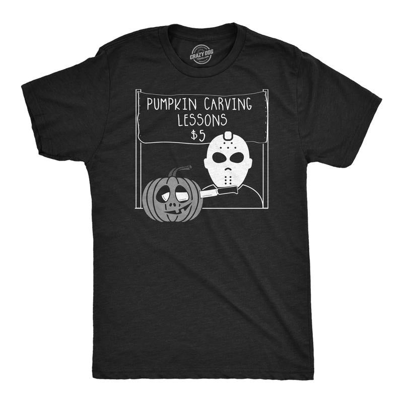 Mens Pumpkin Carving Lessons Horror T Shirt Funny Halloween Shirt for Guys Mens Funny T Shirts Cool Tees Soft Stylish...
