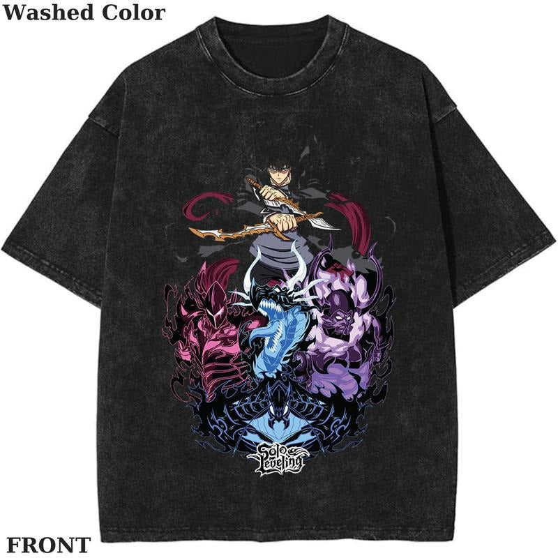 Mens Rave Vintage Graphic Tee, Anime SOLO LEVELING Shirt, vintage clothing, Womenswear Cotton Top Streetwear Shortsleeve...