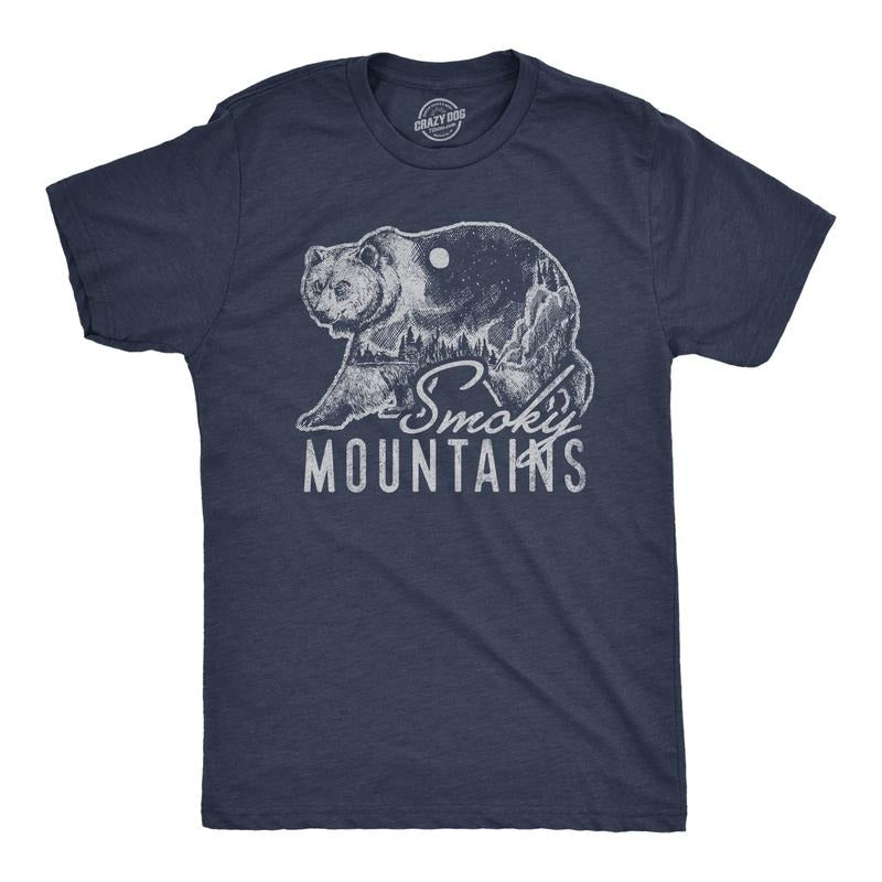 Mens Retro Smoky Mountains T Shirt Funny Camping Vintage Graphic Design Tee Guys Mens Funny T Shirts Cool Tees Soft...