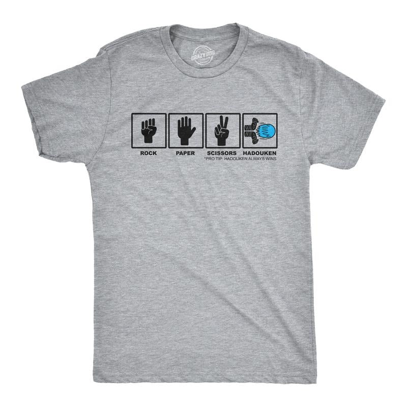 Mens Rock Paper Scissors Hadouken T shirt Funny Video Gamer Nerdy Graphic Tee Mens Funny T Shirts Cool Tees Soft Stylish...