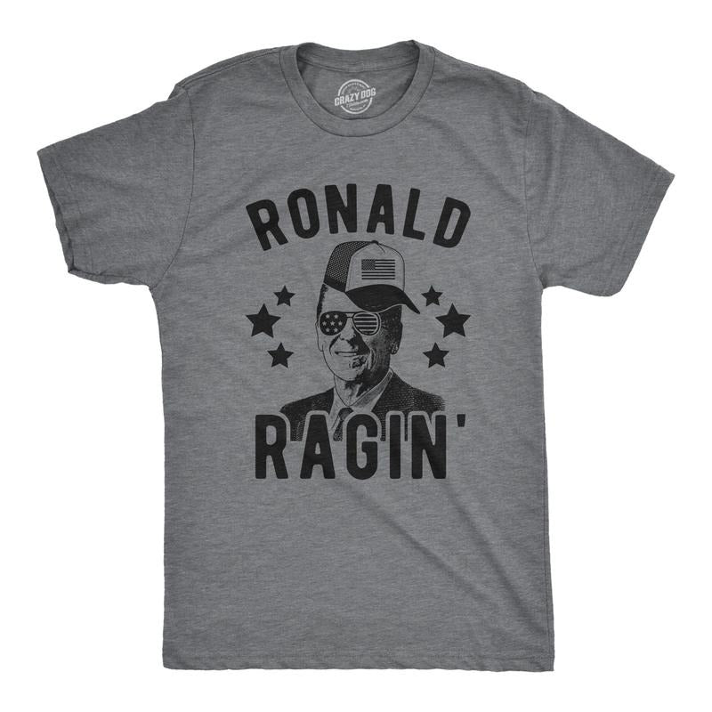 Mens Ronald Ragin' T Shirt Funny President 4th Of July Party Novelty Tee Mens Funny T Shirts Cool Tees Soft Stylish...
