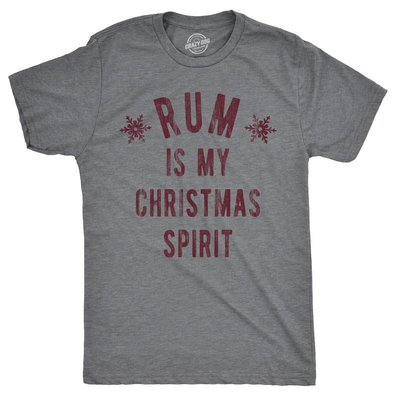 Mens Rum Is My Christmas Spirit T Shirt Funny Xmas Holiday Booze Drinking Lovers Tee For Guys Mens Funny T Shirts Cool...