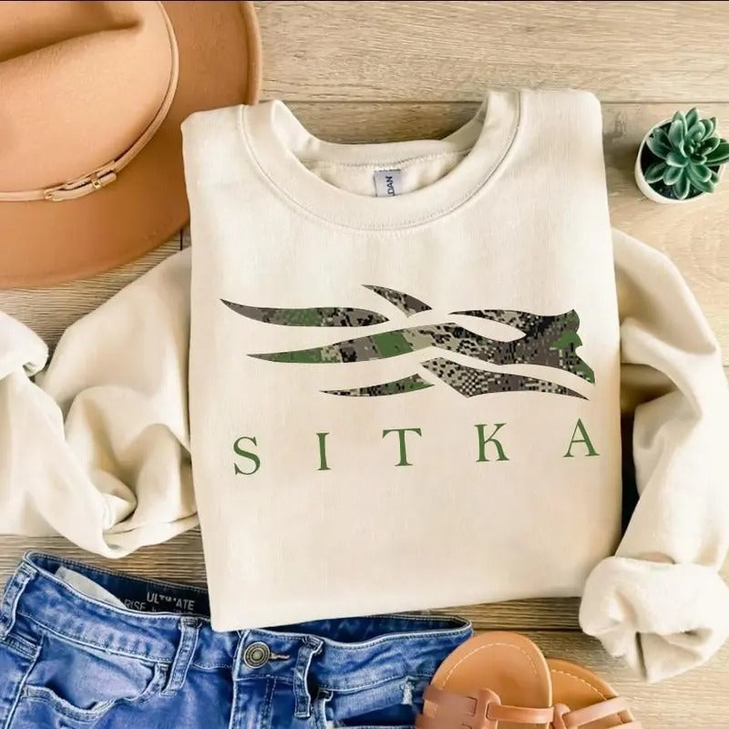 Mens SITKA Camo Sweatshirt, Stylish Western Hunting Brand, High-Quality Cotton Material, Vibrant Print, Contemporary...