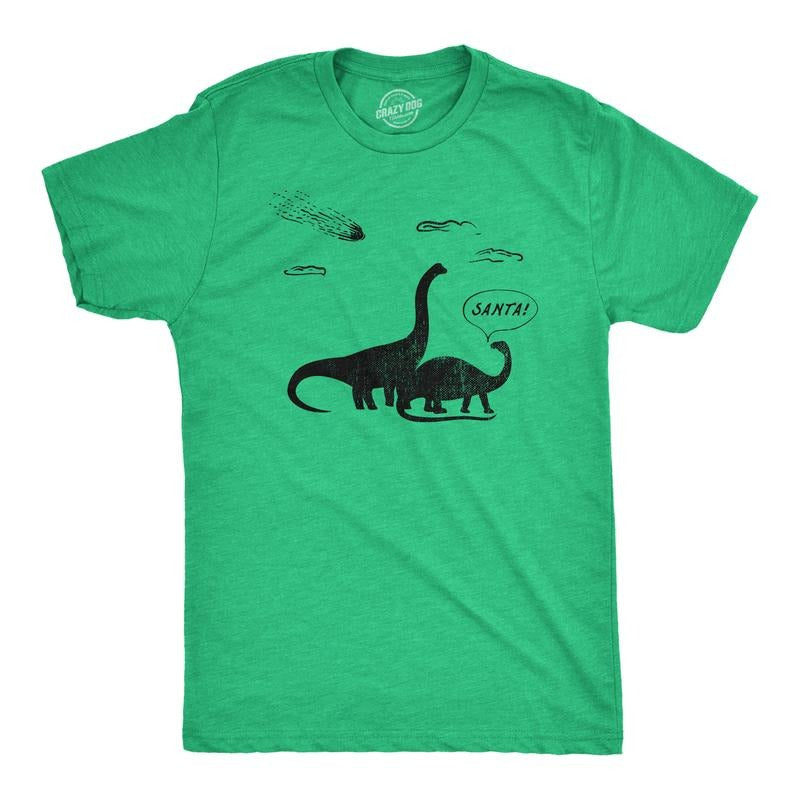 Mens Santa Dinosaurs T Shirt Funny Xmas Dino Meteor Extinction Joke Tee for Guys Mens Funny T Shirts Cool Tees Soft...
