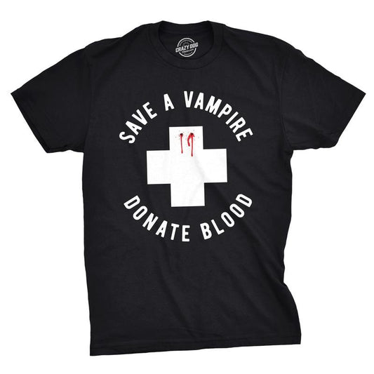 Mens Save A Vampire Donate Blood T Shirt Funny Sarcastic Halloween Night Tee For Guys Mens Funny T Shirts Cool Tees Soft...