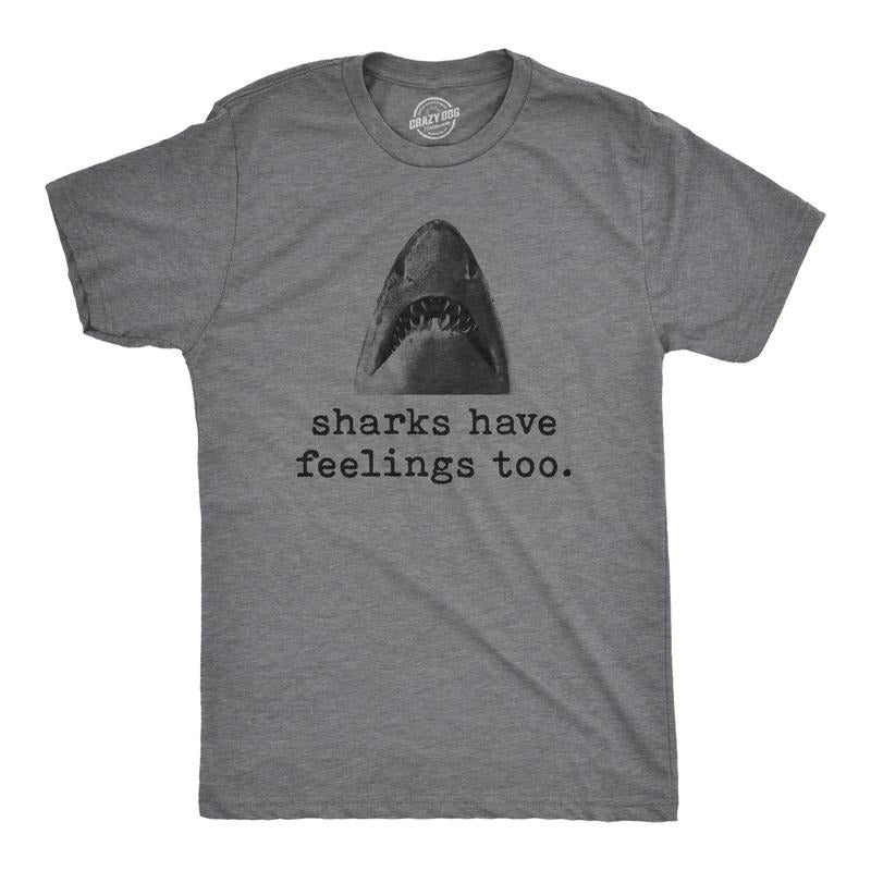 Mens Sharks Have Feelings Too T Shirt Funny Beach Vacation Chomp Graphic Tee Mens Funny T Shirts Cool Tees Soft Stylish...