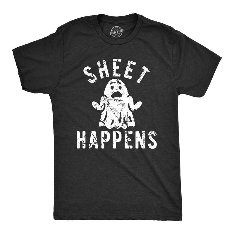 Mens Sheet Happens T Shirt Funny Halloween Ghost Costume Joke Tee For Guys Mens Funny T Shirts Cool Tees Soft Stylish...