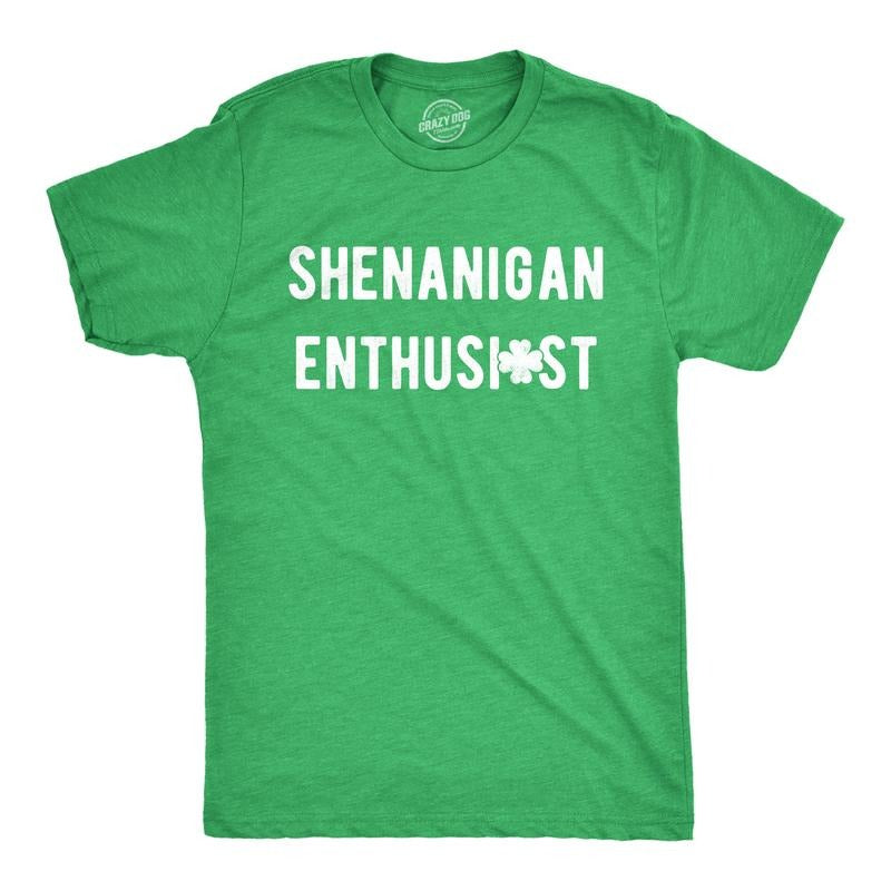 Mens Shenanigan Enthusiast T Shirt Funny St Patricks Day Party Novelty Tee Mens Funny T Shirts Cool Tees Soft Stylish...