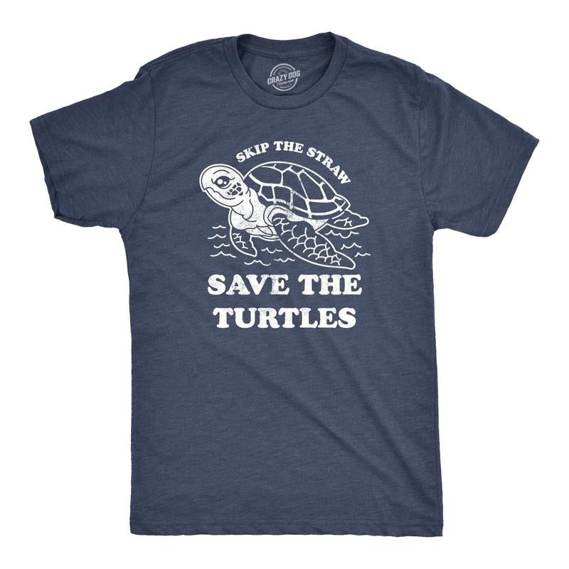 Mens Skip The Straw Save The Turtles T Shirt Environmental Awareness Tee Mens Funny T Shirts Cool Tees Soft Stylish...