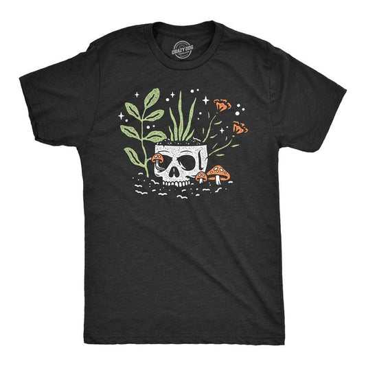 Mens Skull Flowers T Shirt Funny Spooky House Plant Horticulture Lovers Tee For Guys Mens Funny T Shirts Cool Tees Soft...