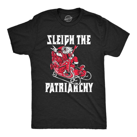 Mens Sleigh The Patriarchy T Shirt Funny Xmas Rebellious Santa Claus Music Joke Tee For Guys Mens Funny T Shirts Cool...