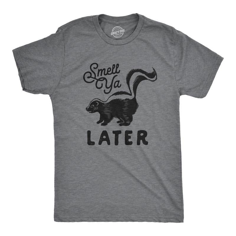 Mens Smell Ya Later T shirt Funny Skunk Graphic Novelty Fart Dad Humor Tee Mens Funny T Shirts Cool Tees Soft Stylish...
