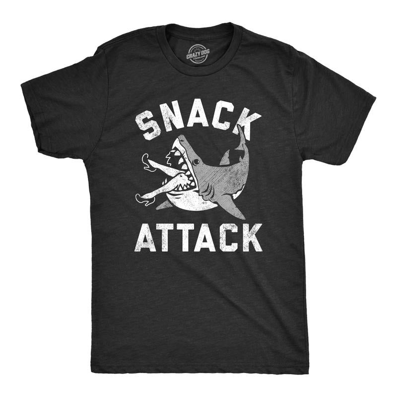 Mens Snack Attack T Shirt Funny Shark Bite Eating Snacking Joke Tee For Guys Mens Funny T Shirts Cool Tees Soft Stylish...