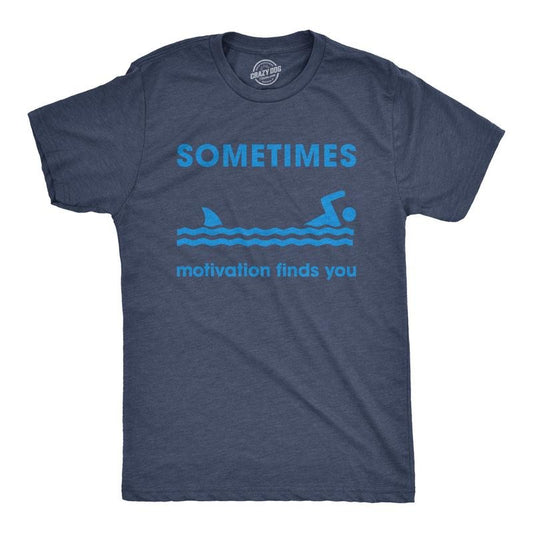 Mens Sometimes Motivation Finds You T Shirt Funny Shark Tee Mens Funny T Shirts Cool Tees Soft Stylish Casual Menswear...