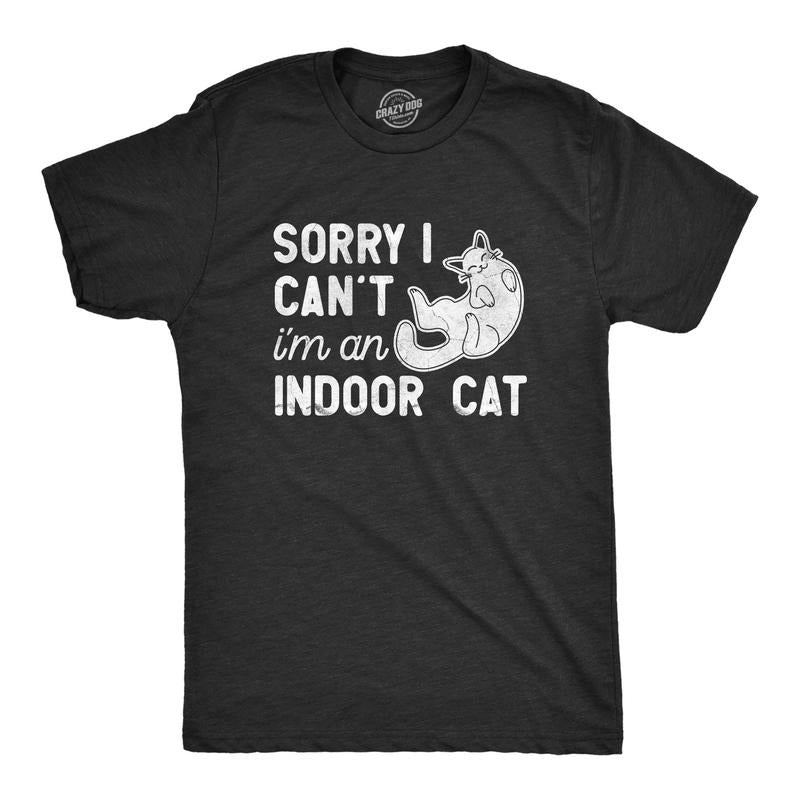 Mens Sorry I Cant Im An Indoor Cat T Shirt Funny Cute Introverted Kitten Tee For Guys Hoodie, Sweatshirt | WearSparks.com