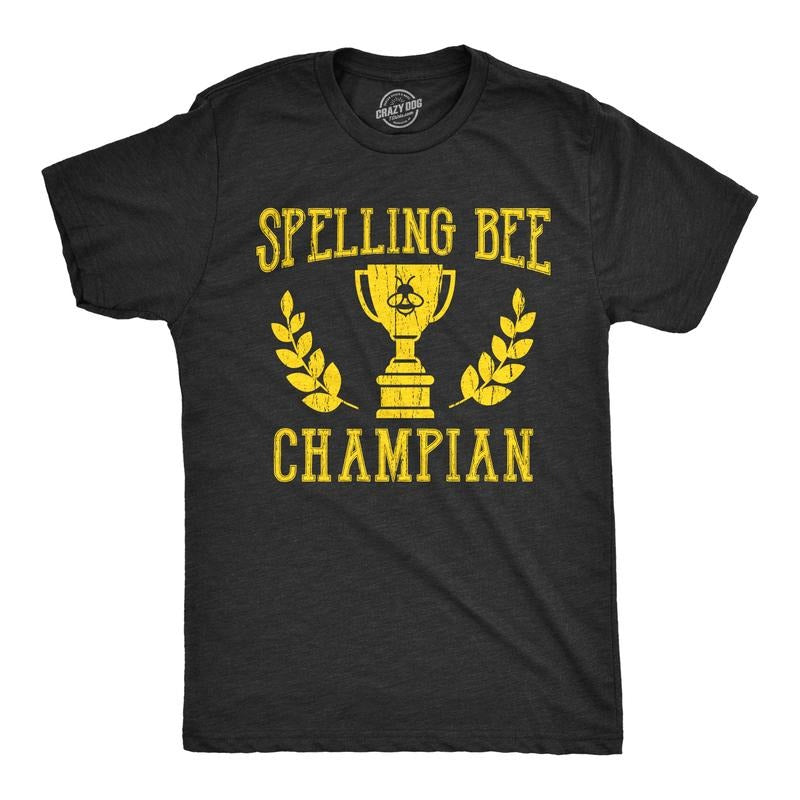 Mens Spelling Bee Champian T shirt Funny Nerdy Geek Hilarious Novelty Tee Mens Funny T Shirts Cool Tees Soft Stylish...
