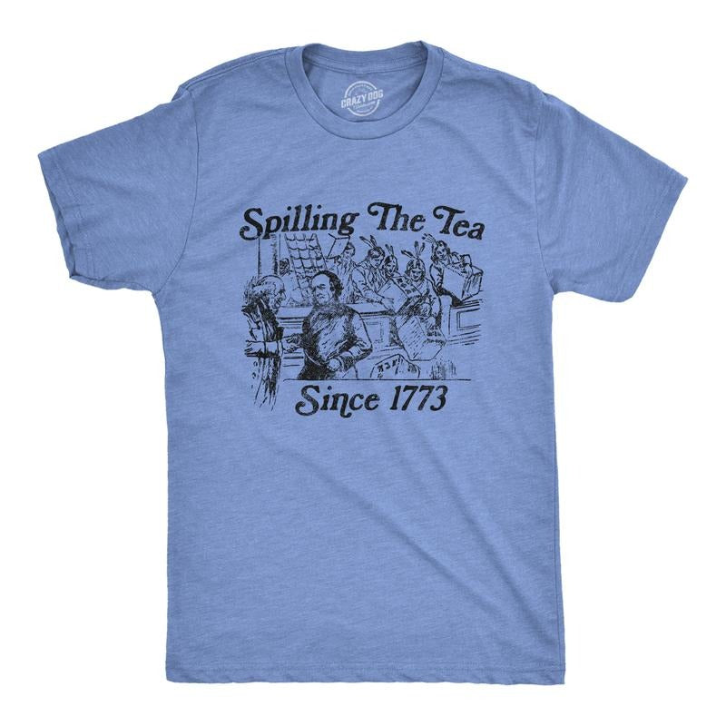 Mens Spilling The Tea Since 1773 T Shirt Funny US History Boston Tee Party Graphic Tee Mens Funny T Shirts Cool Tees Soft...