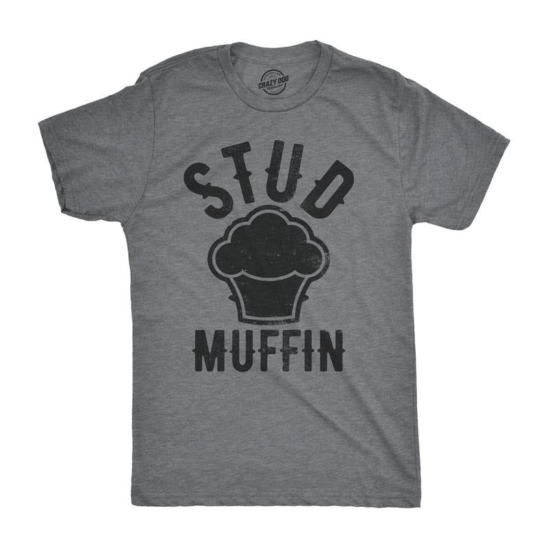 Mens Stud Muffin T Shirt Funny Graphic Tee for Guys Novelty Dad Joke Top Mens Funny T Shirts Cool Tees Soft Stylish...