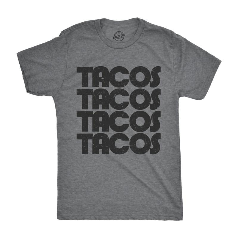 Mens Tacos Tacos Tacos T Shirt Funny Retro Tee For Guys Mens Funny T Shirts Cool Tees Soft Stylish Casual Menswear Cinco...