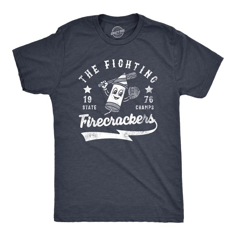 Mens The Fighting Firecrackers T Shirt Funny Fourth Of July Party Baseball Team Tee For Guys Mens Funny T Shirts Cool...
