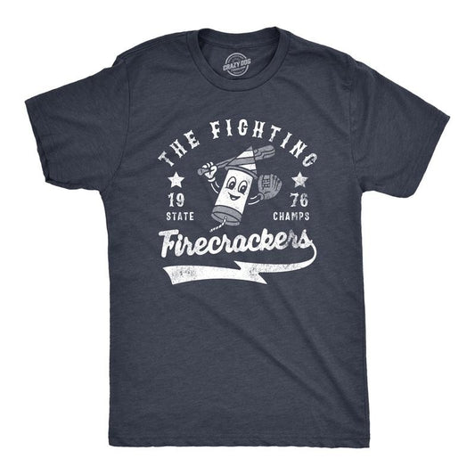 Mens The Fighting Firecrackers T Shirt Funny Fourth Of July Party Baseball Team Tee For Guys Mens Funny T Shirts Cool...