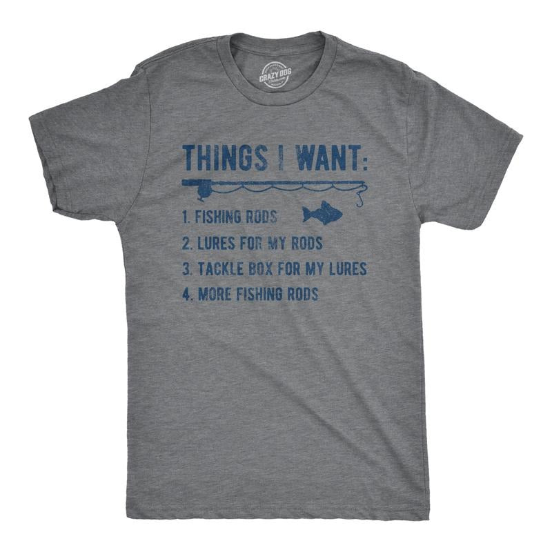 Mens Things I Want List Fishing T Shirt Funny Fisherman Checklist Joke Tee For Guys Mens Funny T Shirts Cool Tees Soft...