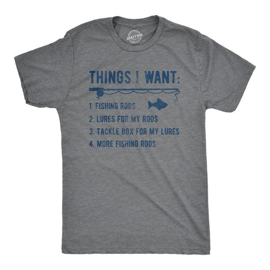 Mens Things I Want List Fishing T Shirt Funny Fisherman Checklist Joke Tee For Guys Mens Funny T Shirts Cool Tees Soft...